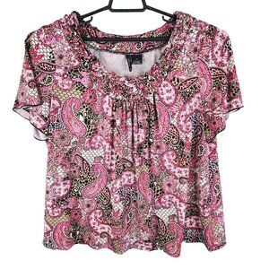 Women's Pink New Directions Paisley Print Top Shirt Round Neck Short Sleeve 3X